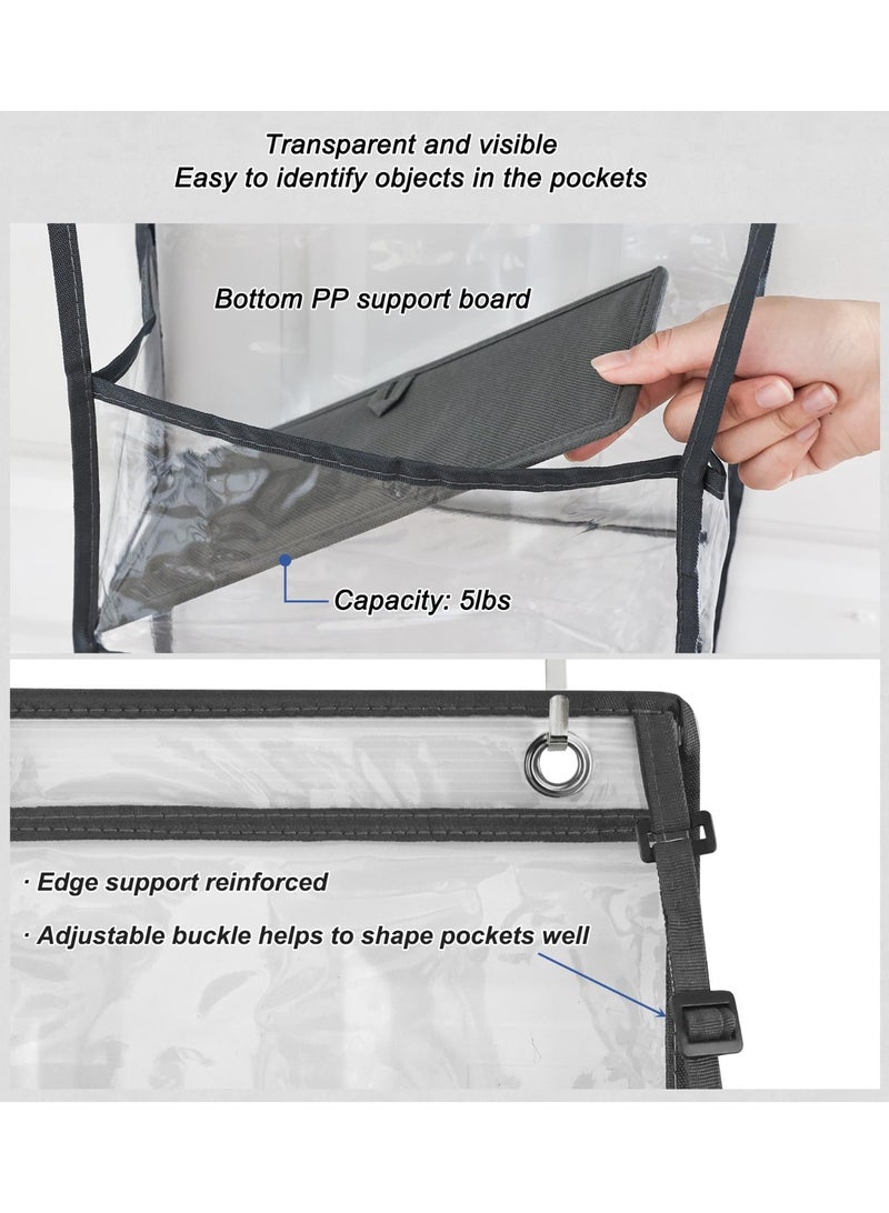 5-Shelf Over The Door Hanging Pantry Organizer with Clear Plastic Pockets Behind The Door Storage Organizer Large Capacity Organizer for Closet Bedroom Bathroom (Grey) - Image 3